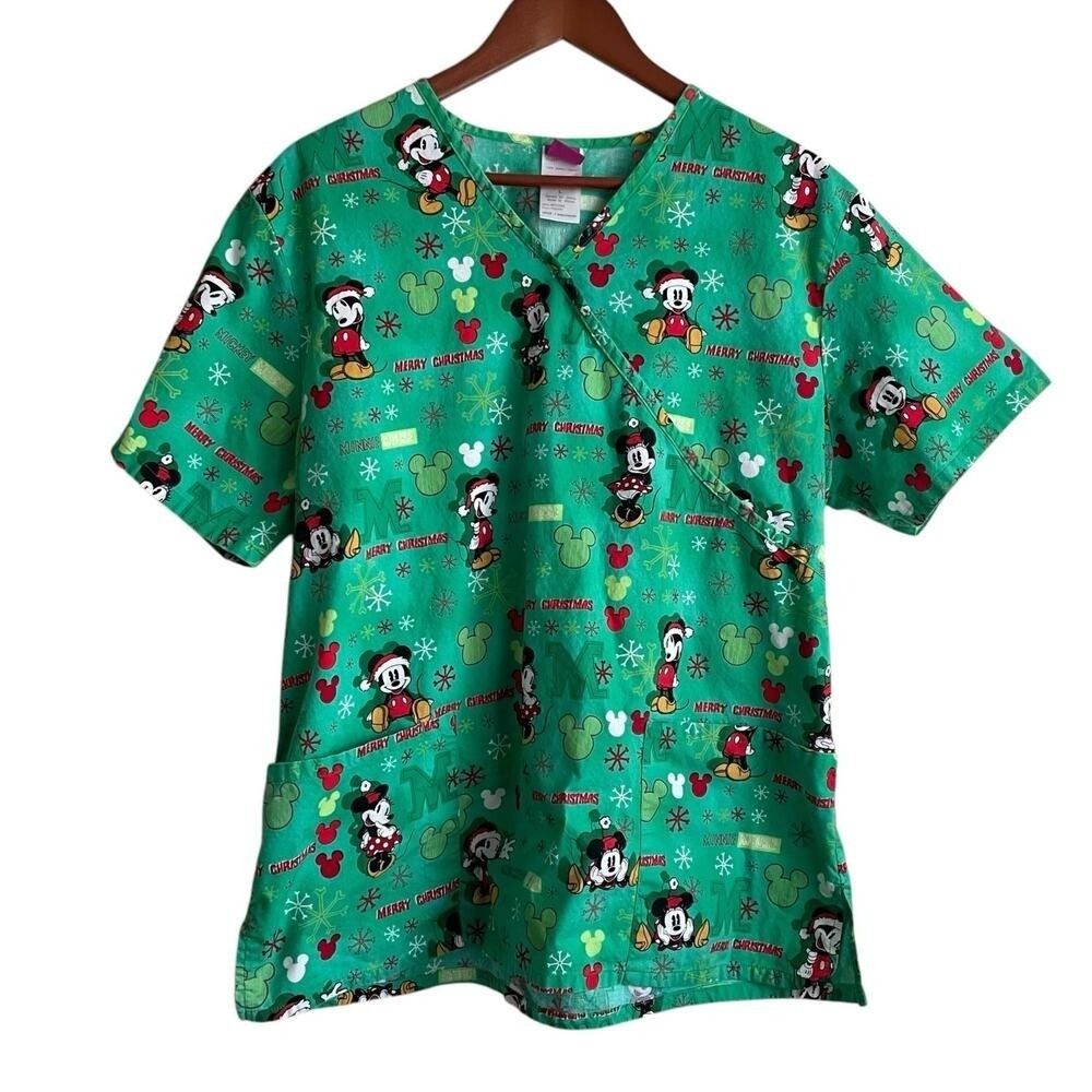Micky Mouse Christmas Scrubs Disney Top L Medical Uniform Nurse Workwear‎ Dental